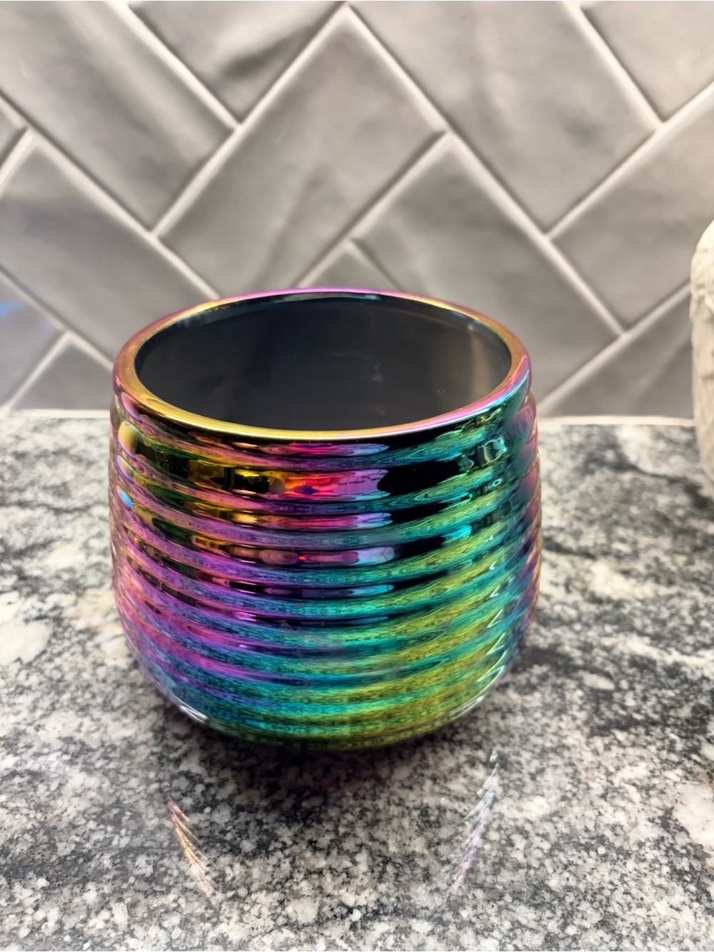 Iridescent Rainbow Ribbed Ceramic Planter